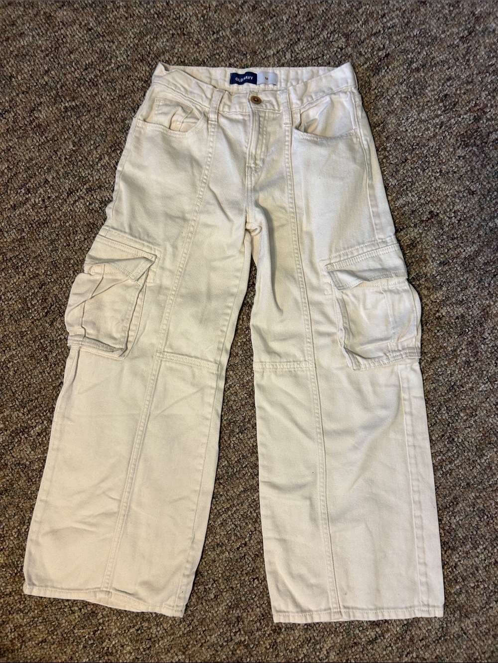 Girls Old Navy Cream Cargo Pants with Utility Pockets